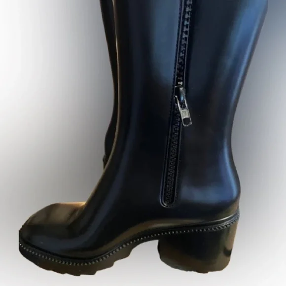 INC rubber boots, sz 9, black, 2 and 3/4" block heel, half calf!​ - Picture 7 of 13